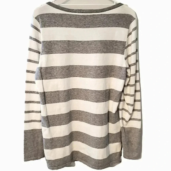 Tommy Hilfiger lightweight gray and white striped longsleeve sweater Size Large - Picture 1 of 5